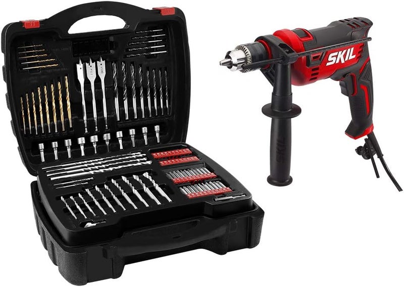 SKIL مثقاب مطرقي سلكي 7.5 أمبير 1/2 بوصة مع مجموعة 100 قطعة من رؤوس المثاقب مع سرعة متغيرة - HD182002 - Image 1